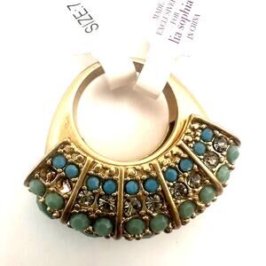 Lia Sophia MIRAGE Ring NWT Size 7 Gold Green Oversized Statement Jewelry
